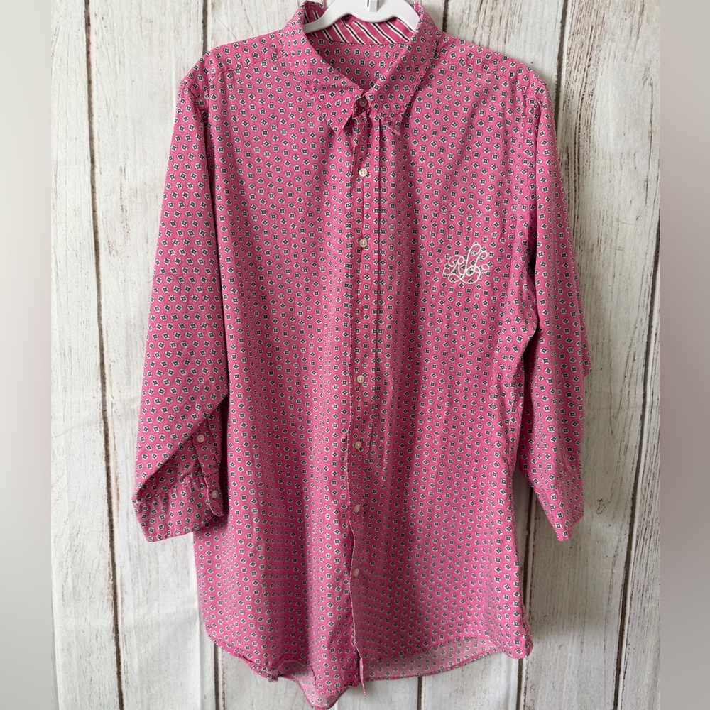 Lauren Ralph Lauren Women's Pink Geometric Button Sleep Shirt Barbiecore Sz L/XL